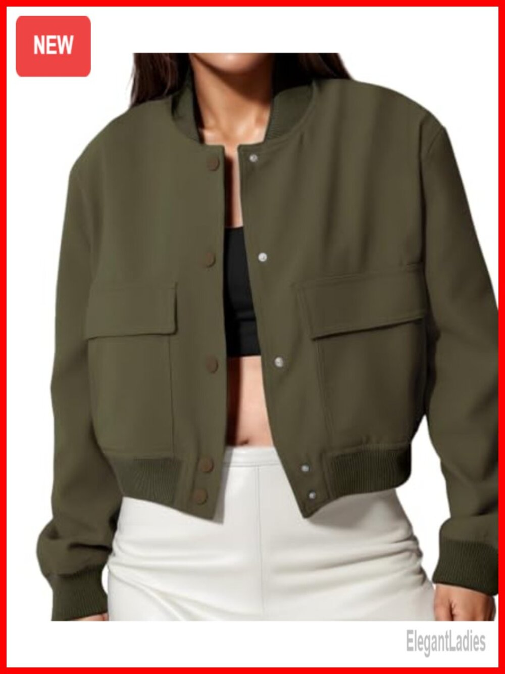 Women's Cropped Varsity Bomber Jacket Button Down Casual Coat with Pockets